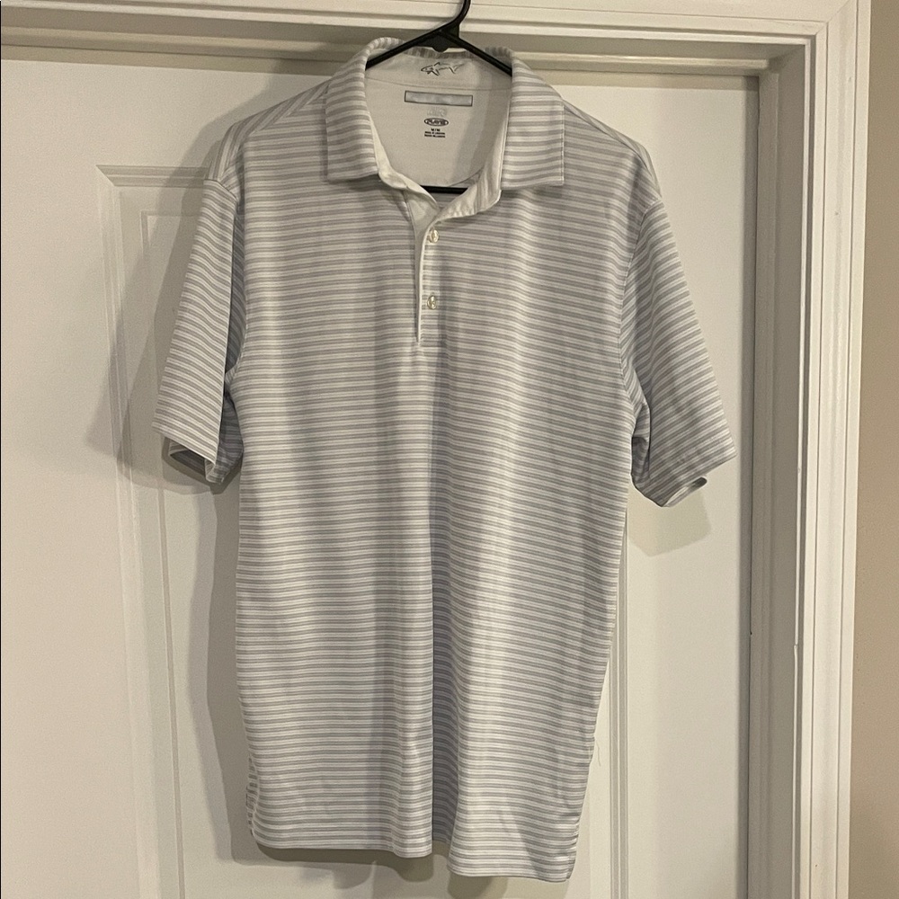 Greg Norman Light Gray Striped Polo Shirt